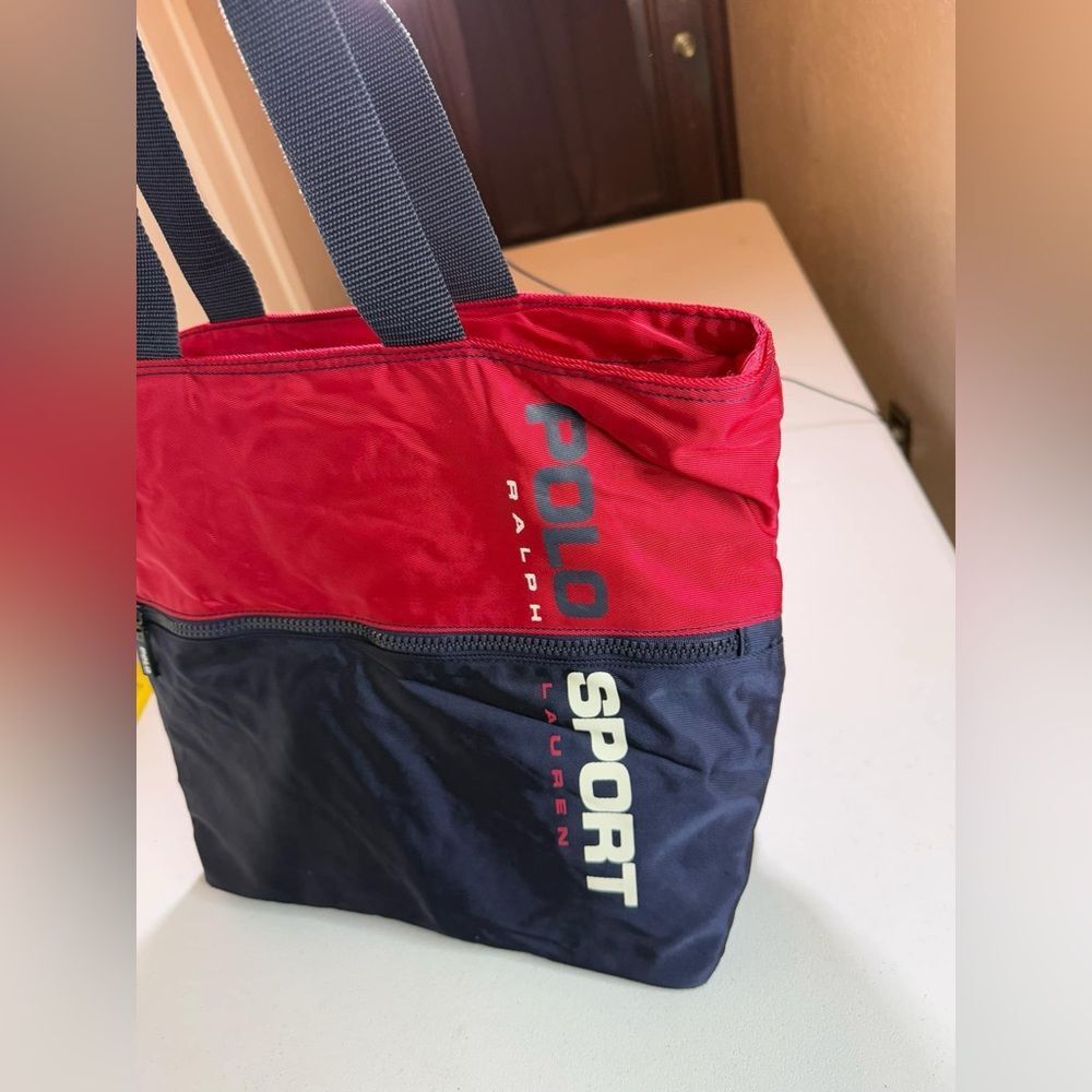 Polo Sport Ralph Lauren Vintage Spell Out Colorblock Navy Red Nylon Tote - Picture 11 of 16